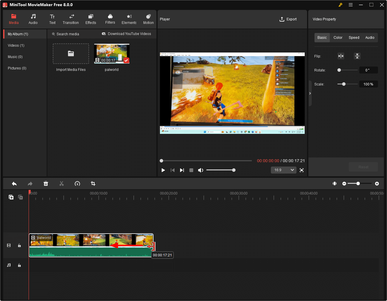 cortar un vídeo en MiniTool MovieMaker