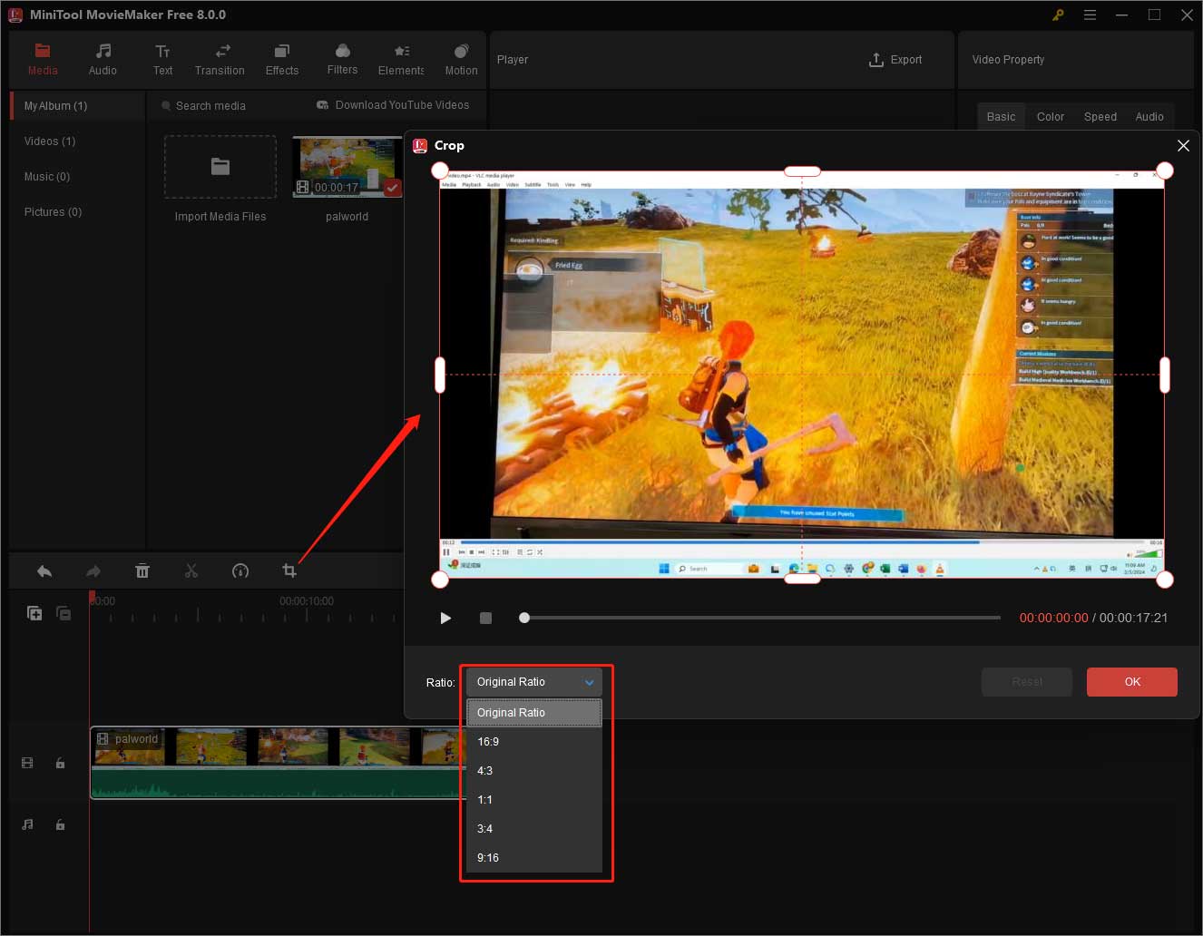 cortar un vídeo en MiniTool MovieMaker