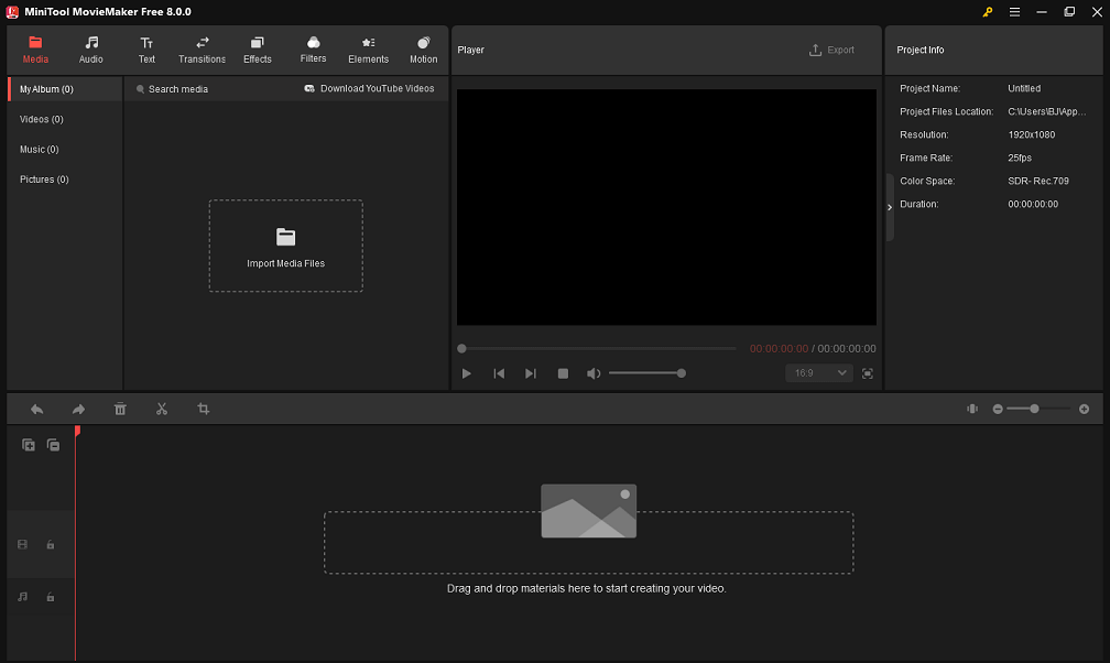 MiniTool MovieMaker's main interface