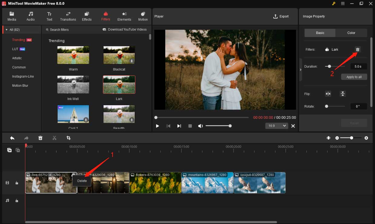 2 ways to delete a filter located on the video in MiniTool MovieMaker