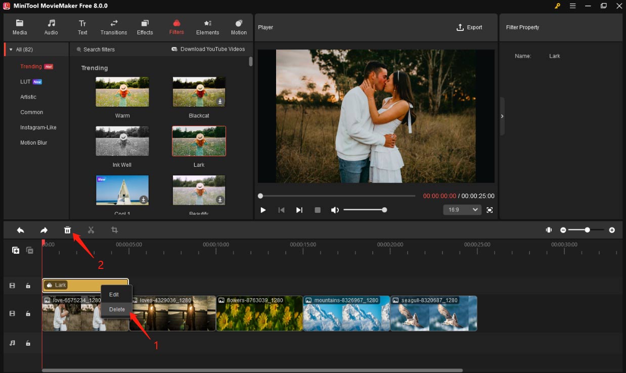 2 ways to delete a filter located on a new track in MiniTool MovieMaker