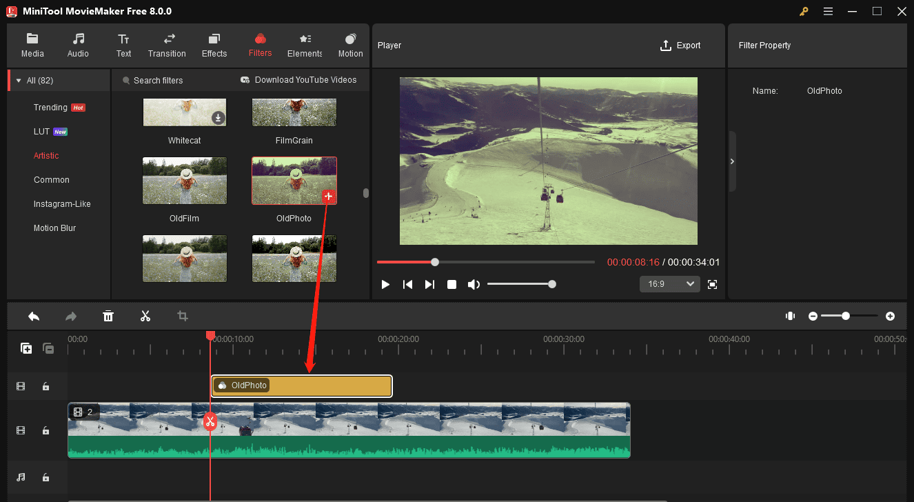 Agregue el filtro de foto antiguo al video en MiniTool MovieMaker