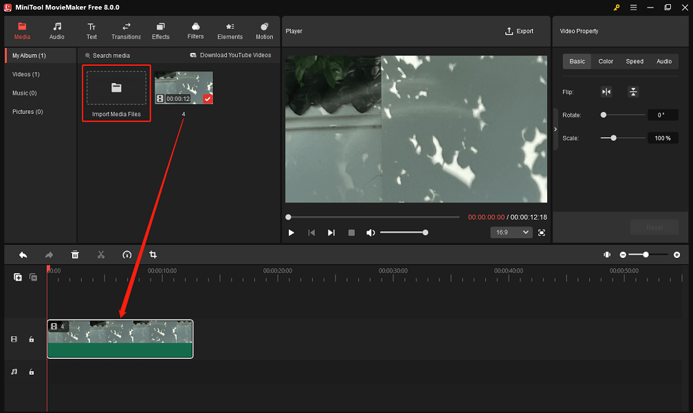importe seu vídeo para o MiniTool MovieMaker e adicione-o à linha do tempo