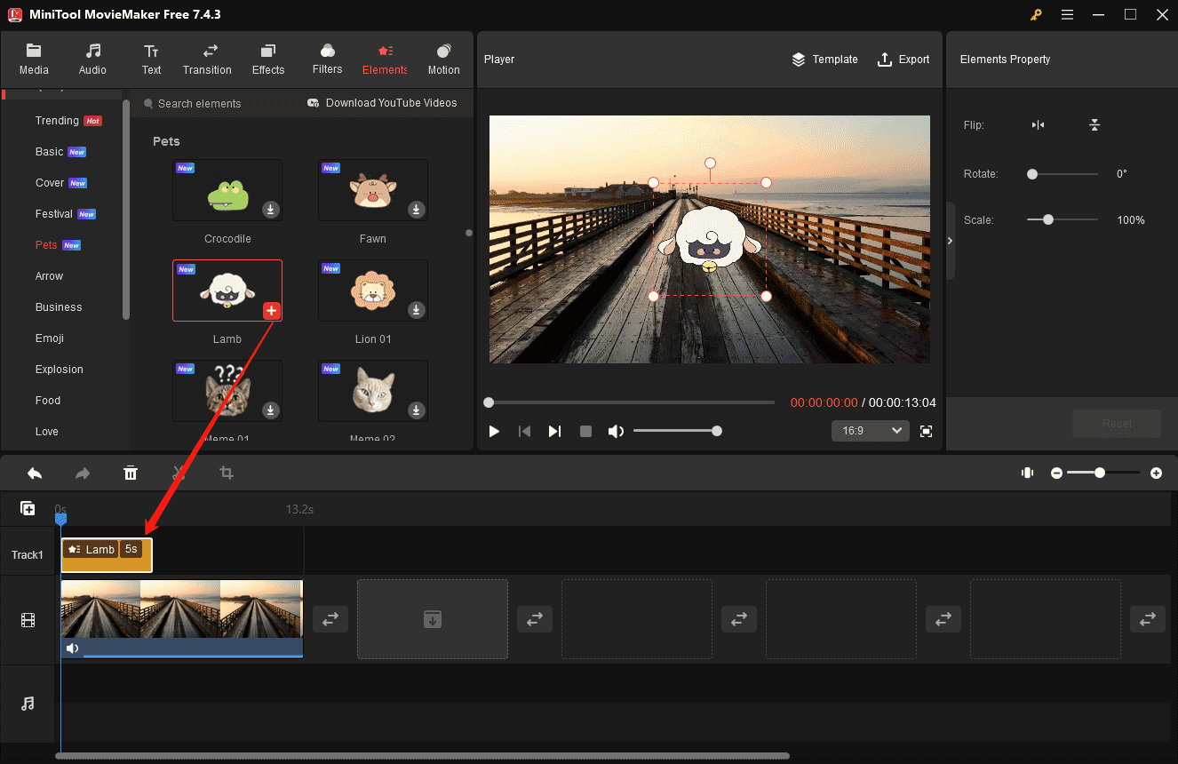 MiniTool MovieMakerでステッカーをダウンロードして動画に追加