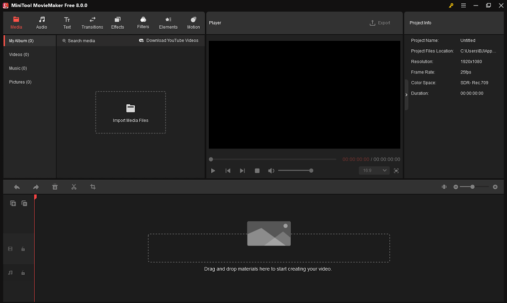 Click Import Media Files in MiniTool MovieMaker