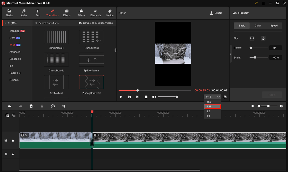 Change the video aspect ratio in MiniTool MovieMaker