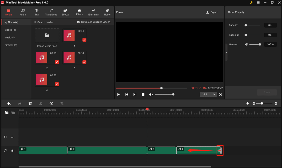 MiniTool MovieMakerでFLACファイルをトリミングする