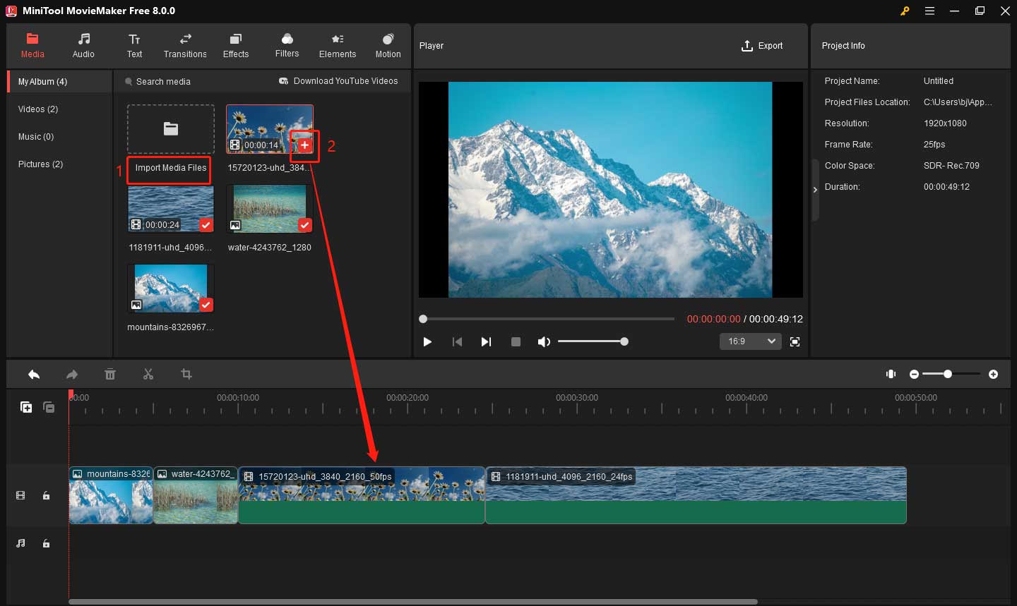 Import video and add it to the timeline in MiniTool MovieMaker