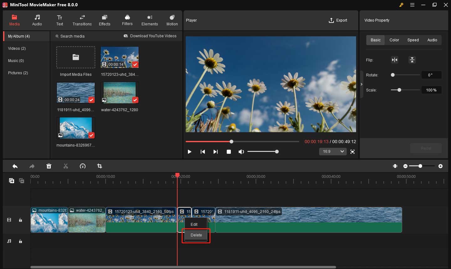 Use the split tool to remove unwanted parts in MiniTool MovieMaker