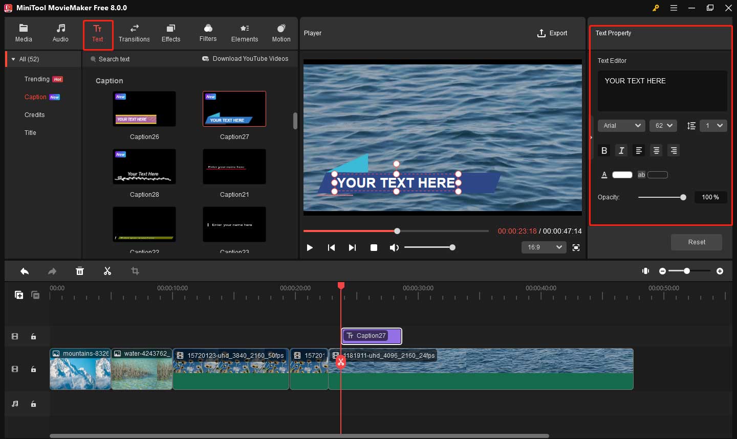 Add text to video clip and edit the text in MiniTool MovieMaker