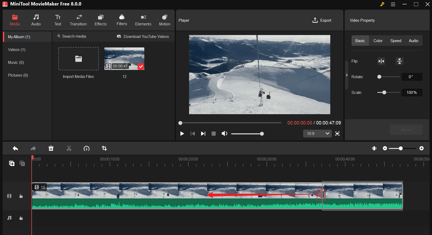 Trim a video in MiniTool MovieMaker