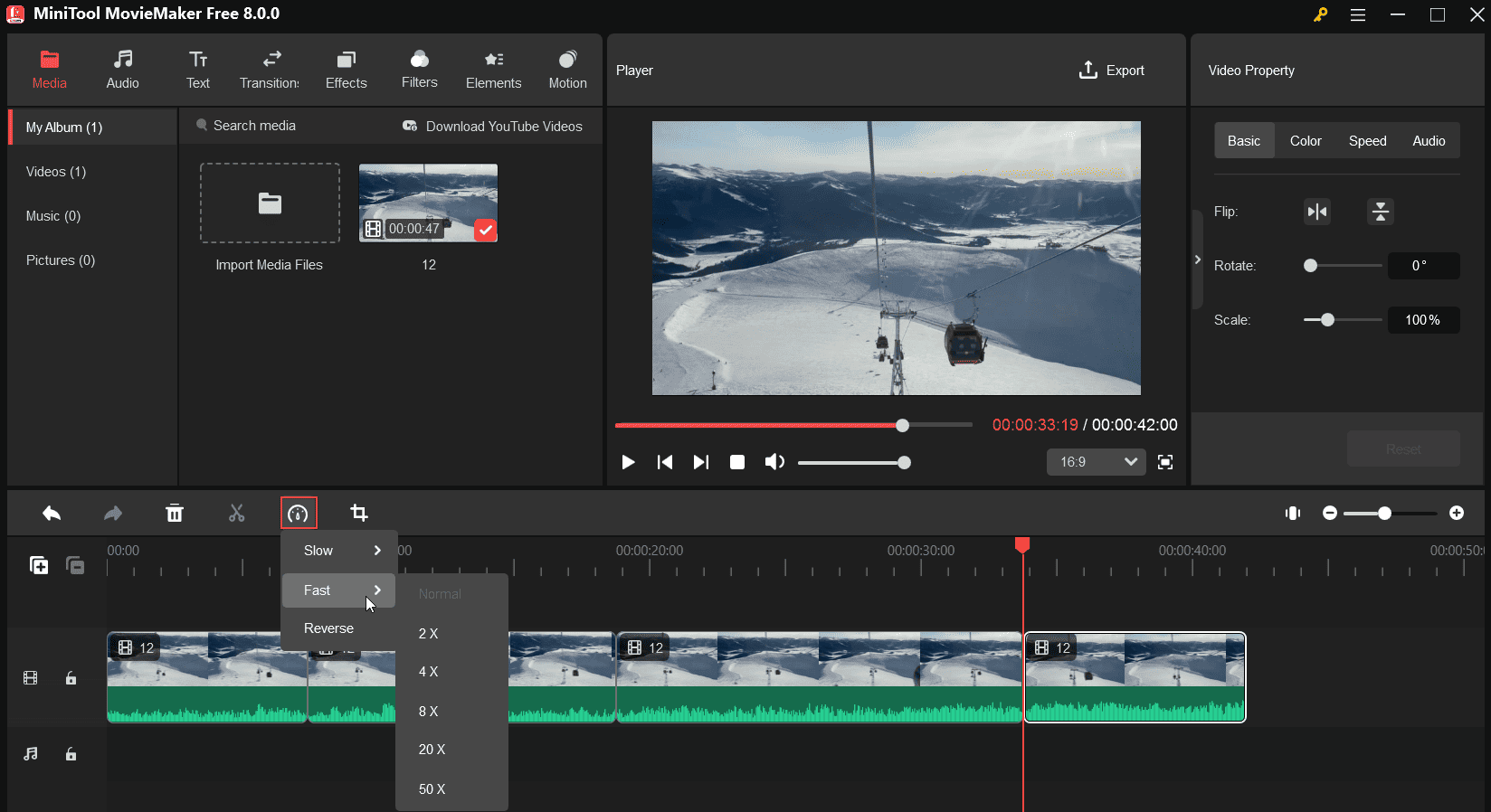 Speed up a video in MiniTool MovieMaker