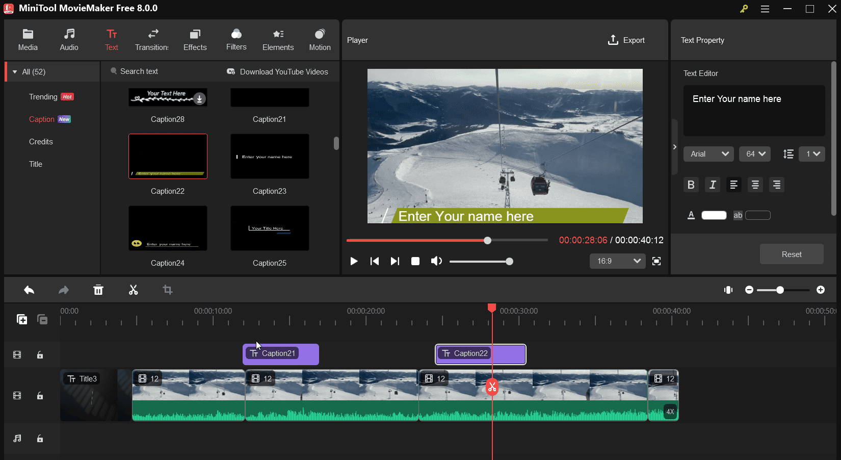 Add and edit text for the recording in MiniTool MovieMaker