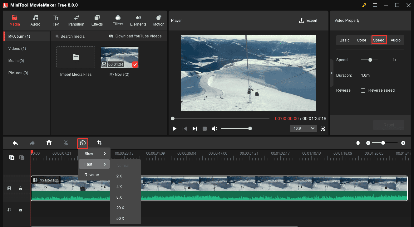 Speed up a video in MiniTool MovieMaker