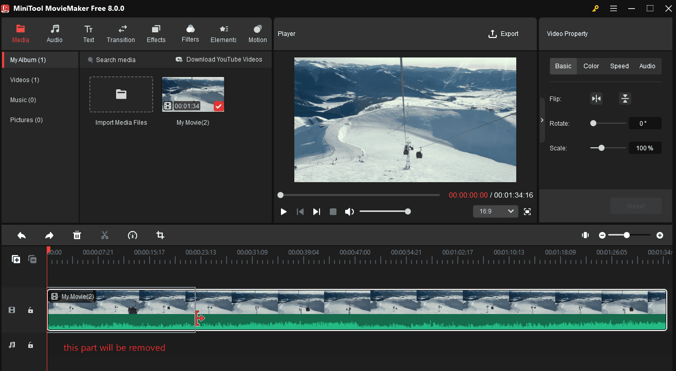 Trim a video in MiniTool MovieMaker