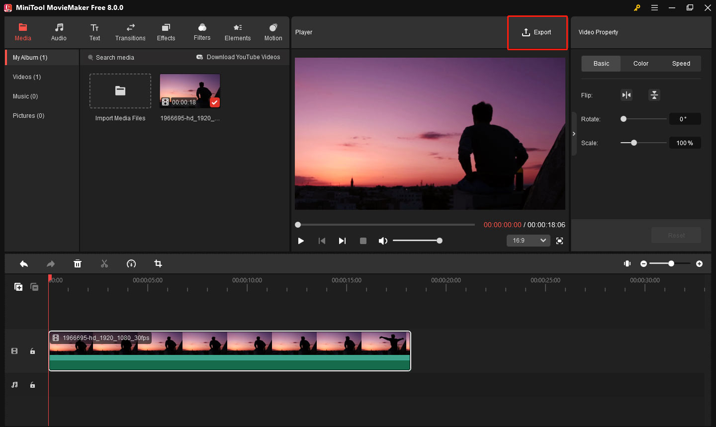 Click the export button in MiniTool MovieMaker