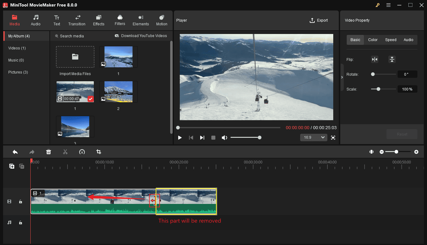 Trim a video in MiniTool MovieMaker