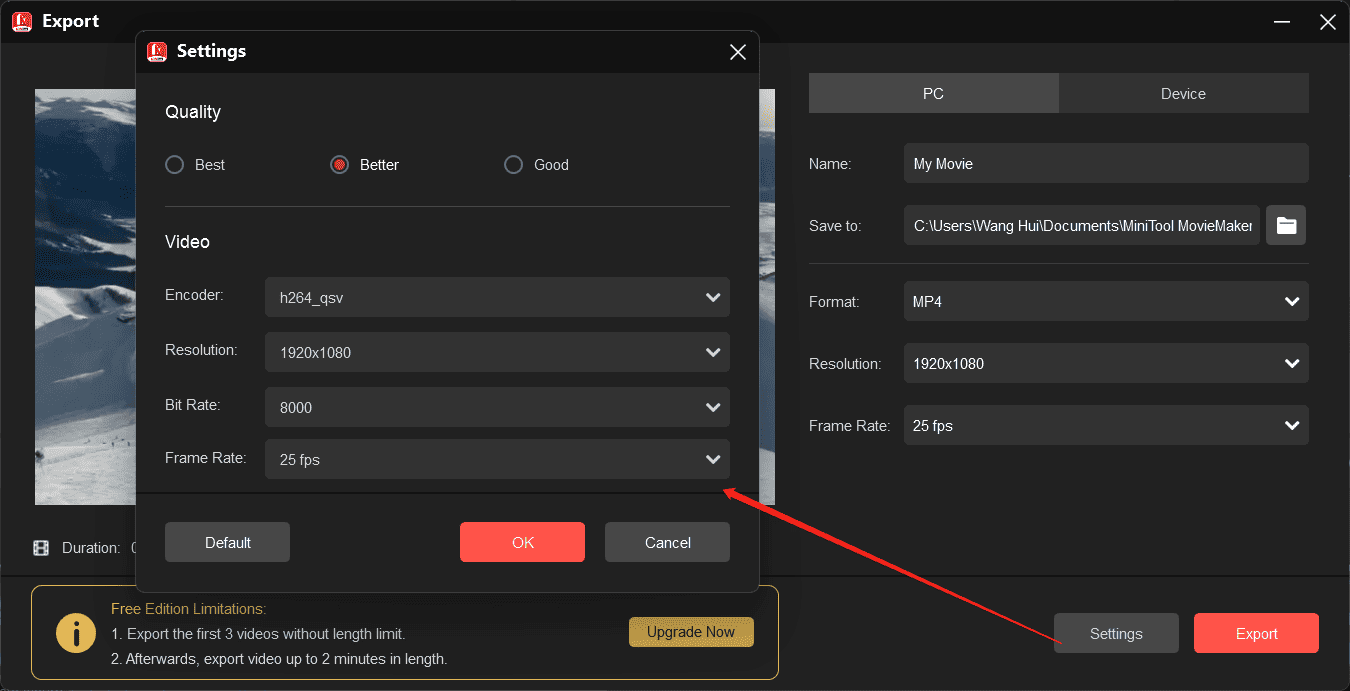 Export the final video from MiniTool MovieMaker