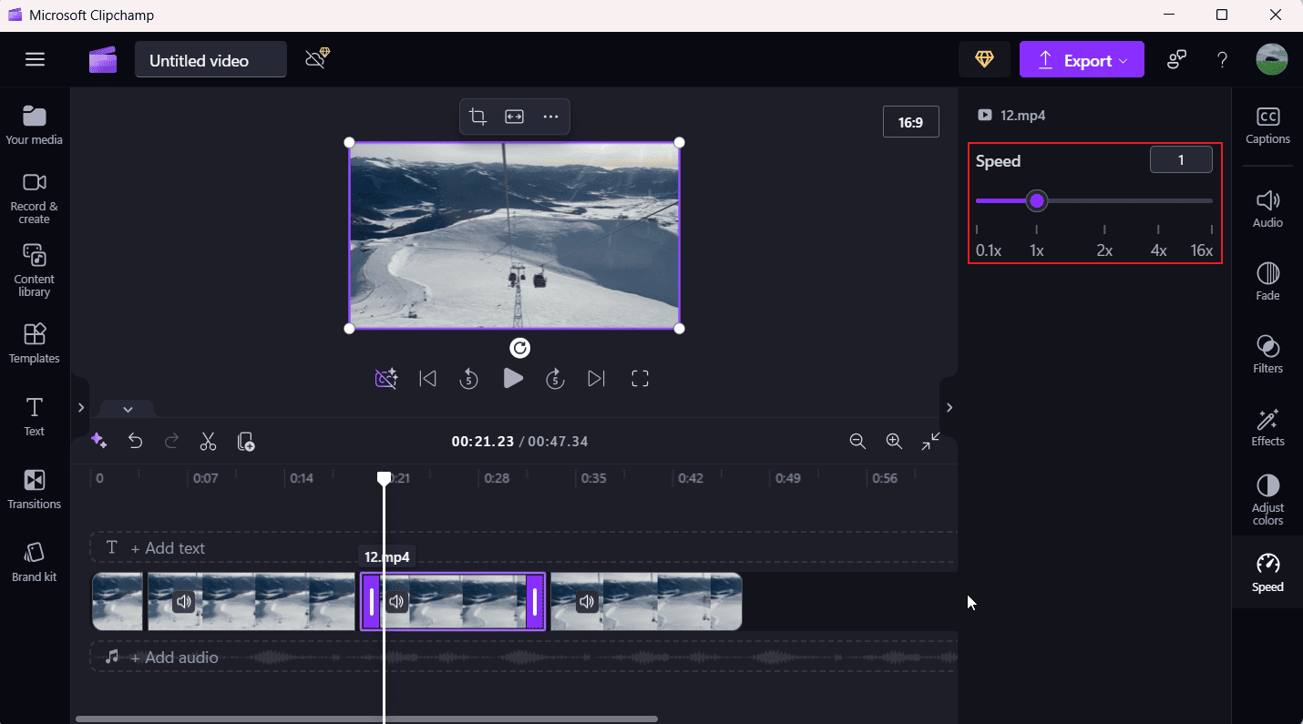 Speed up parts of a video in Microsoft Clipchamp