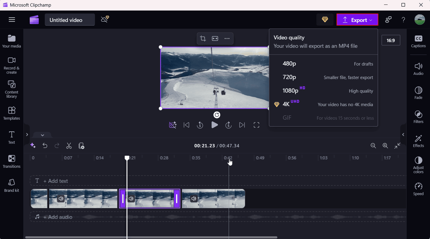 Export video from Microsoft Clipchamp