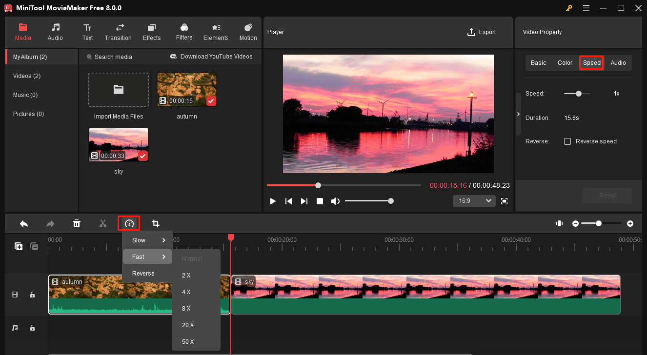 Speed up a video in MiniTool MovieMaker