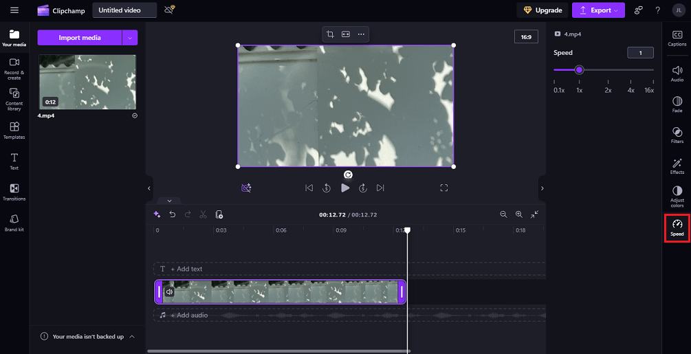 Adjust the video speed in Clipchamp