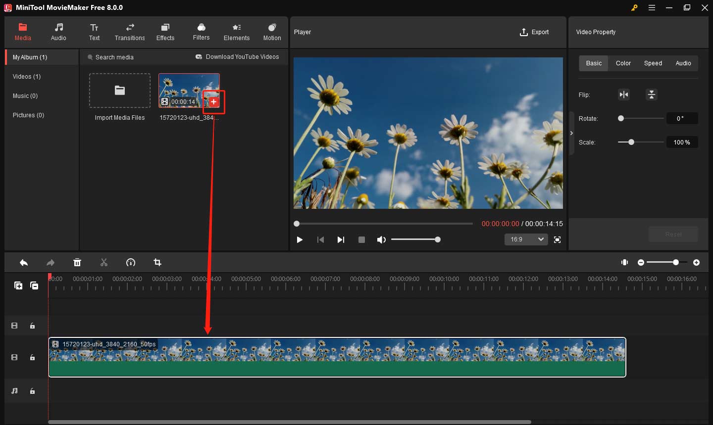 Add the video to the timeline in MiniTool MovieMaker