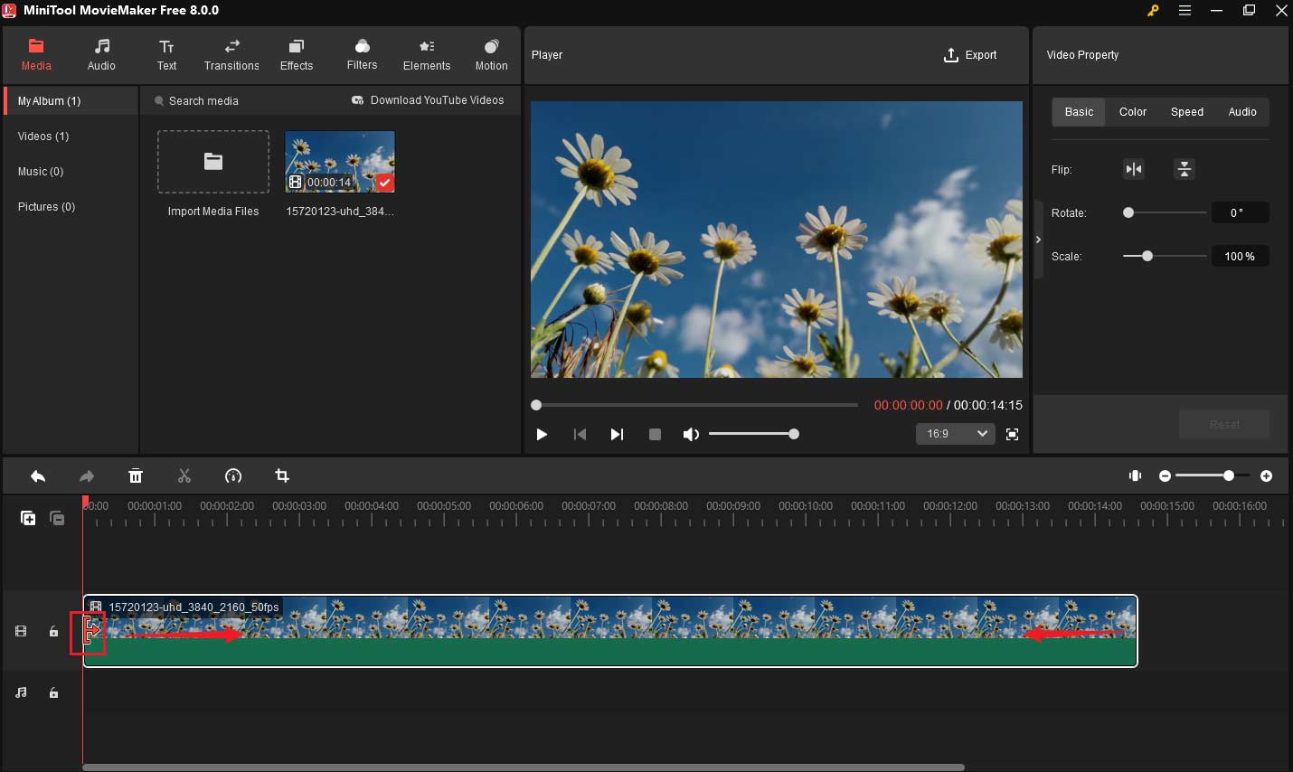 Trim the video in MiniTool MovieMaker