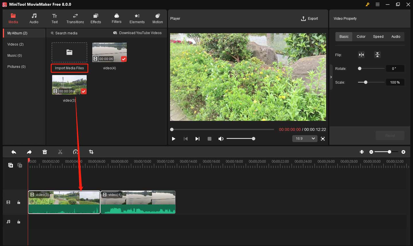 Import the video and add it to the timeline in MiniTool MovieMaker