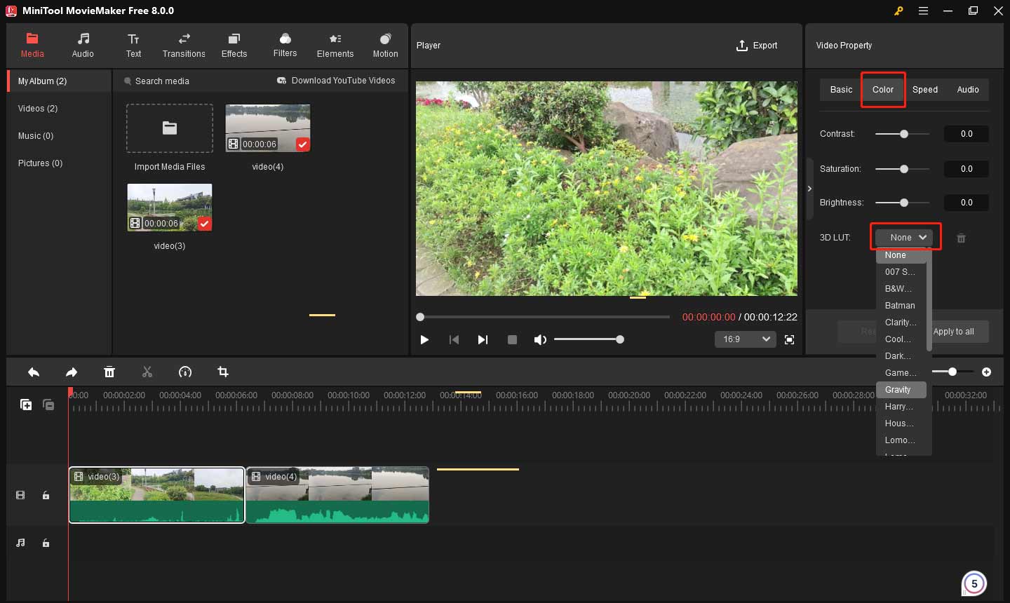 Apply the 3D LUT effect in MiniTool MovieMaker