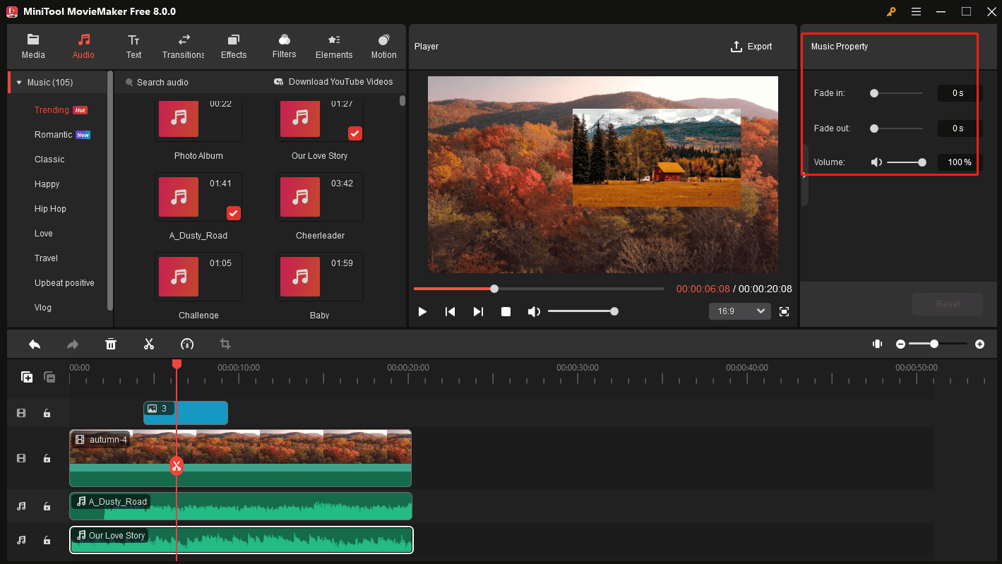 Add and edit music in MiniTool MovieMaker