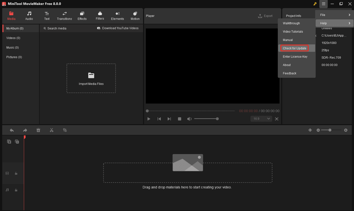 Select the Check for Update button to update MiniTool MovieMaker