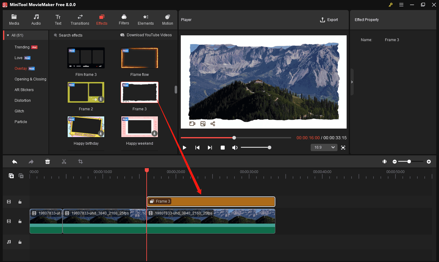 MiniTool MovieMakerで動画に特別なエフェクトを適用する