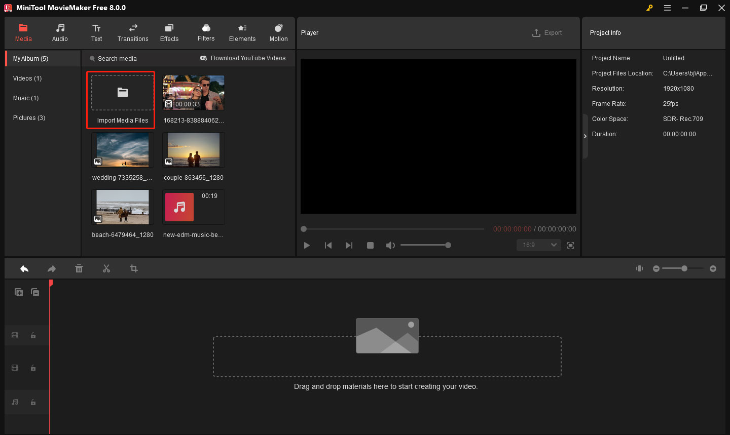 Import media files in MiniTool MovieMaker