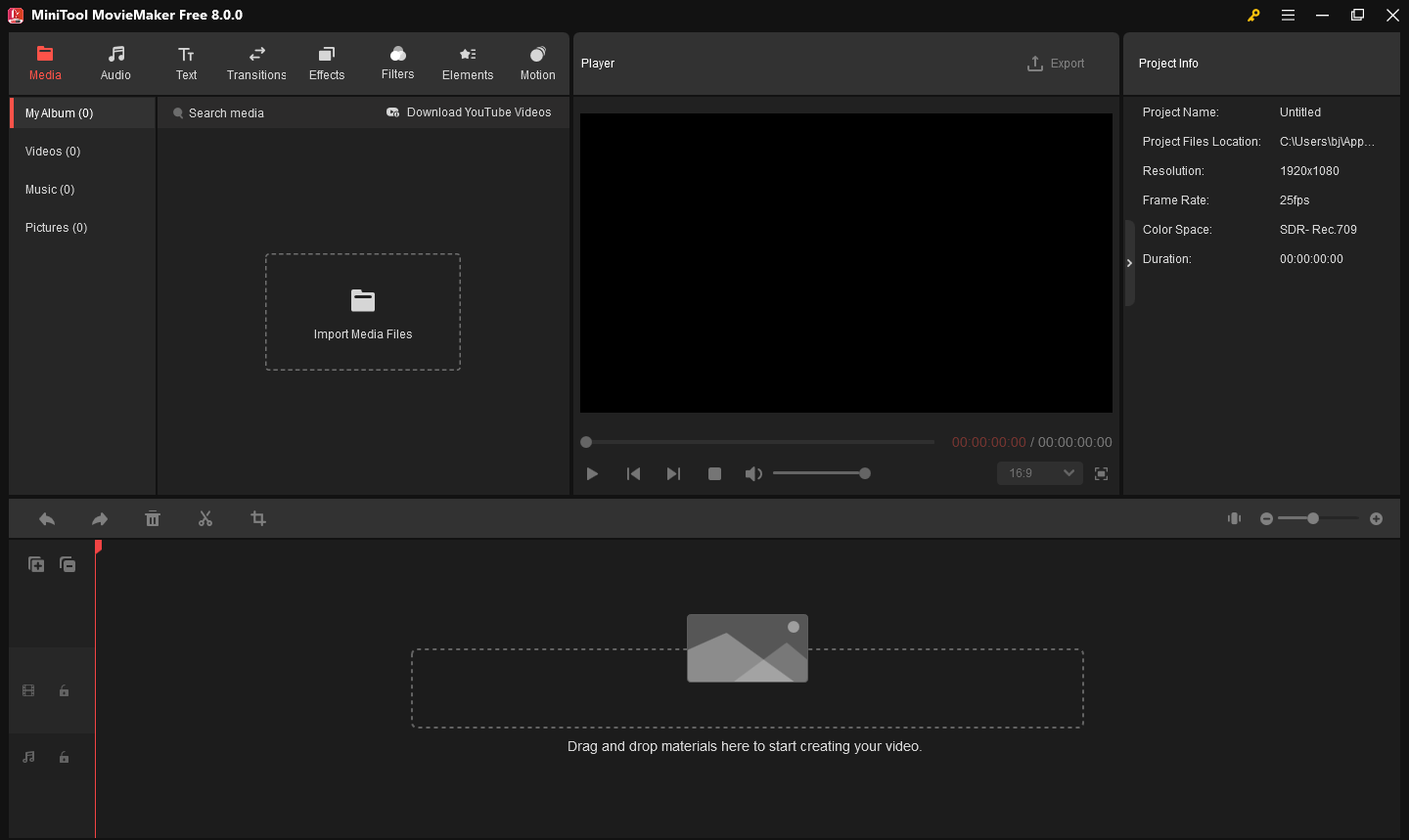 The main interface of MiniTool MovieMaker