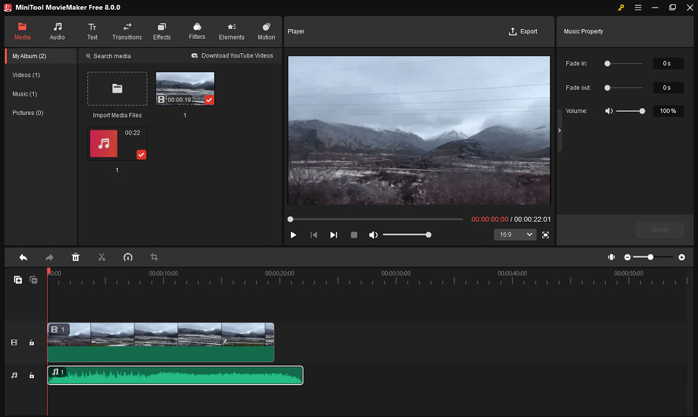 Add video and audio to the timeline in MiniTool MovieMaker