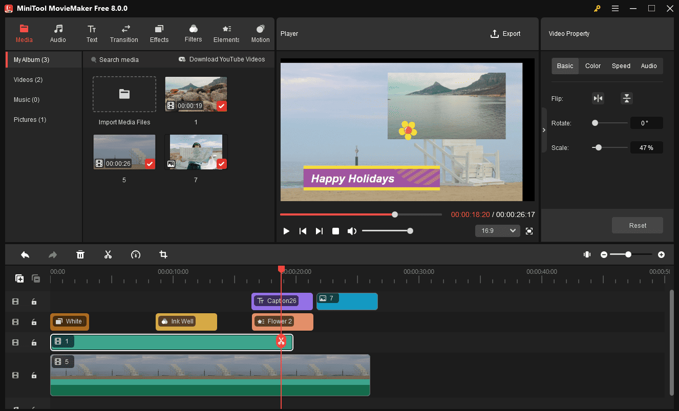 Videos mit Filtern, Text und mehr in MiniTool MovieMaker 8.0 verzieren