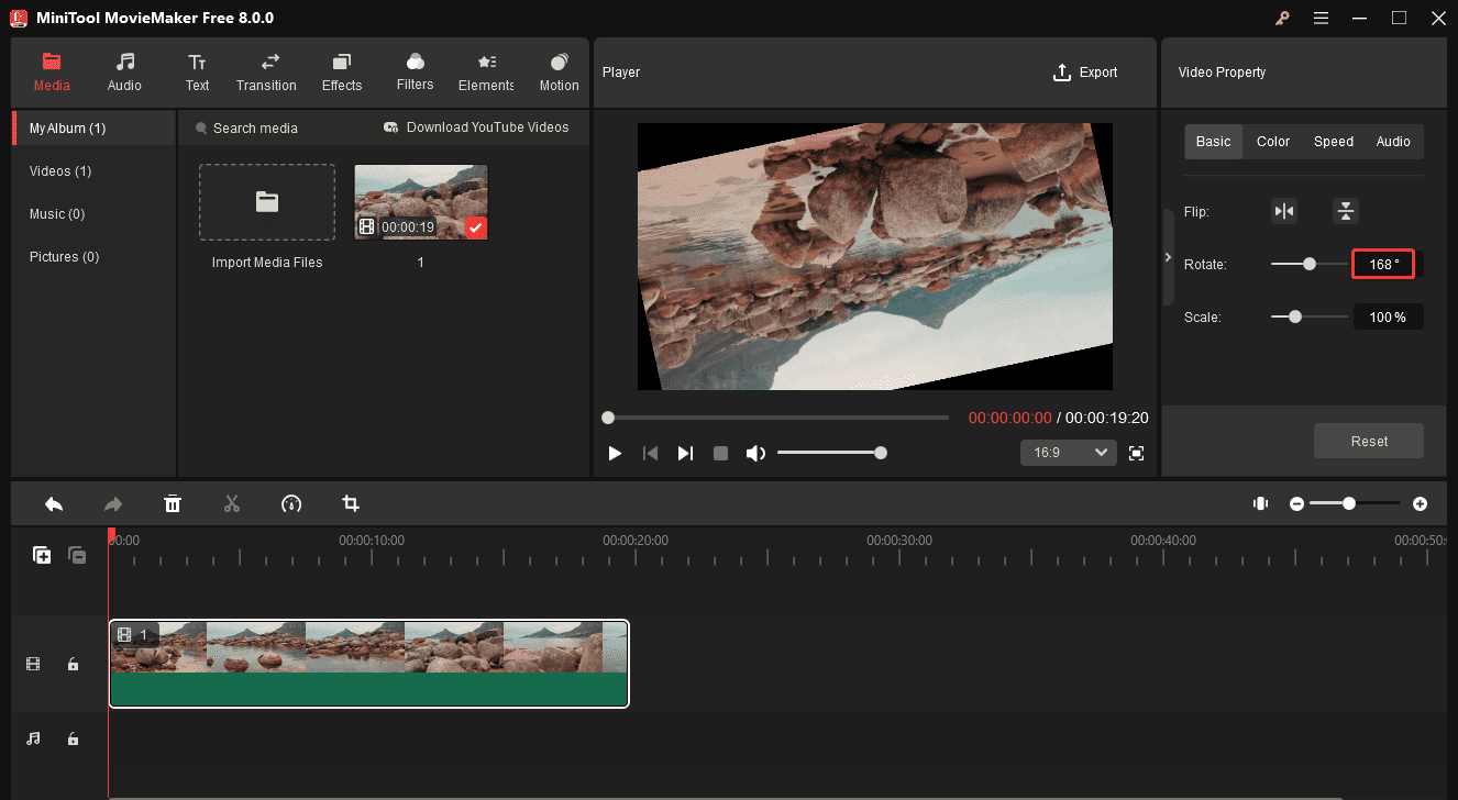 Enter the number to rotate the video in MiniTool MovieMaker 8.0