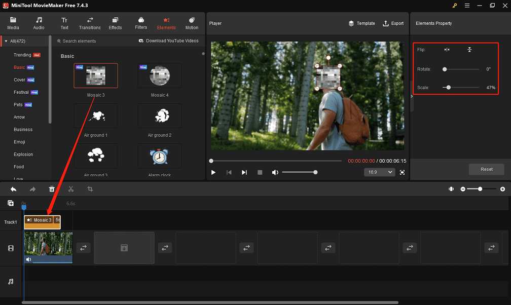 Blur face in video in MiniTool MovieMaker