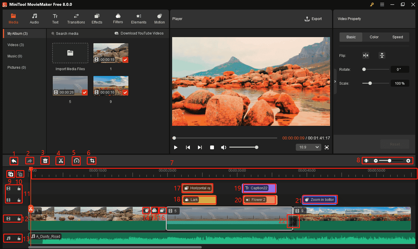 Timeline section of MiniTool MovieMaker