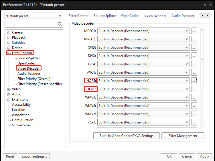 Click Filter Control and Video Decoder