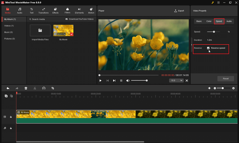 Reverse the video from its property in MiniTool MovieMaker