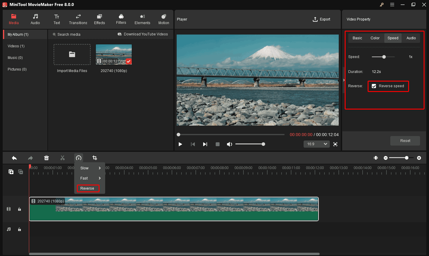 MiniTool MovieMakerで動画を逆再生する