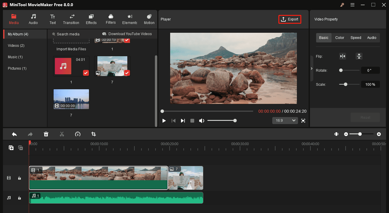 Click Export in the upper right corner of the main window to export the video in MiniTool