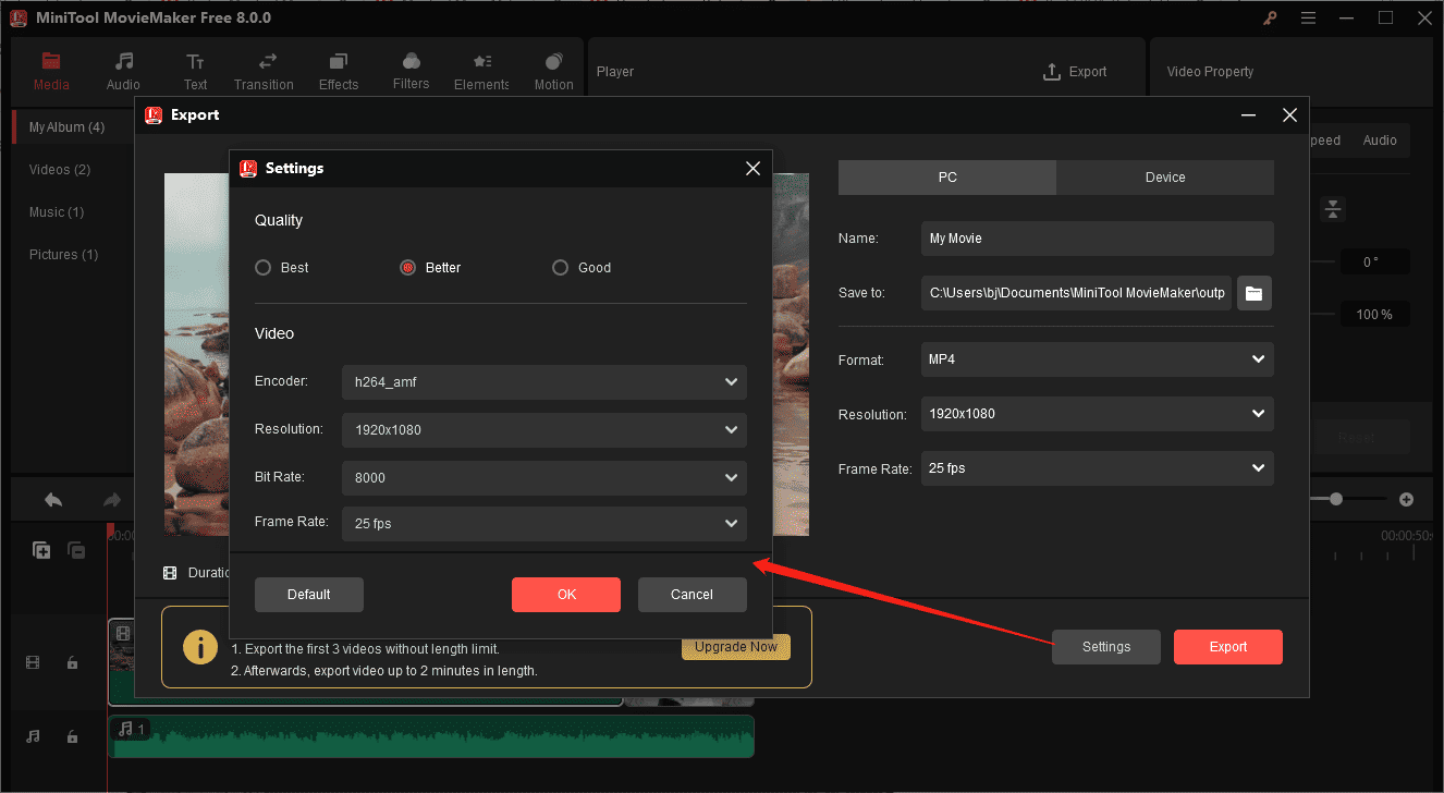 Further personalize export settings in MiniTool MovieMaker