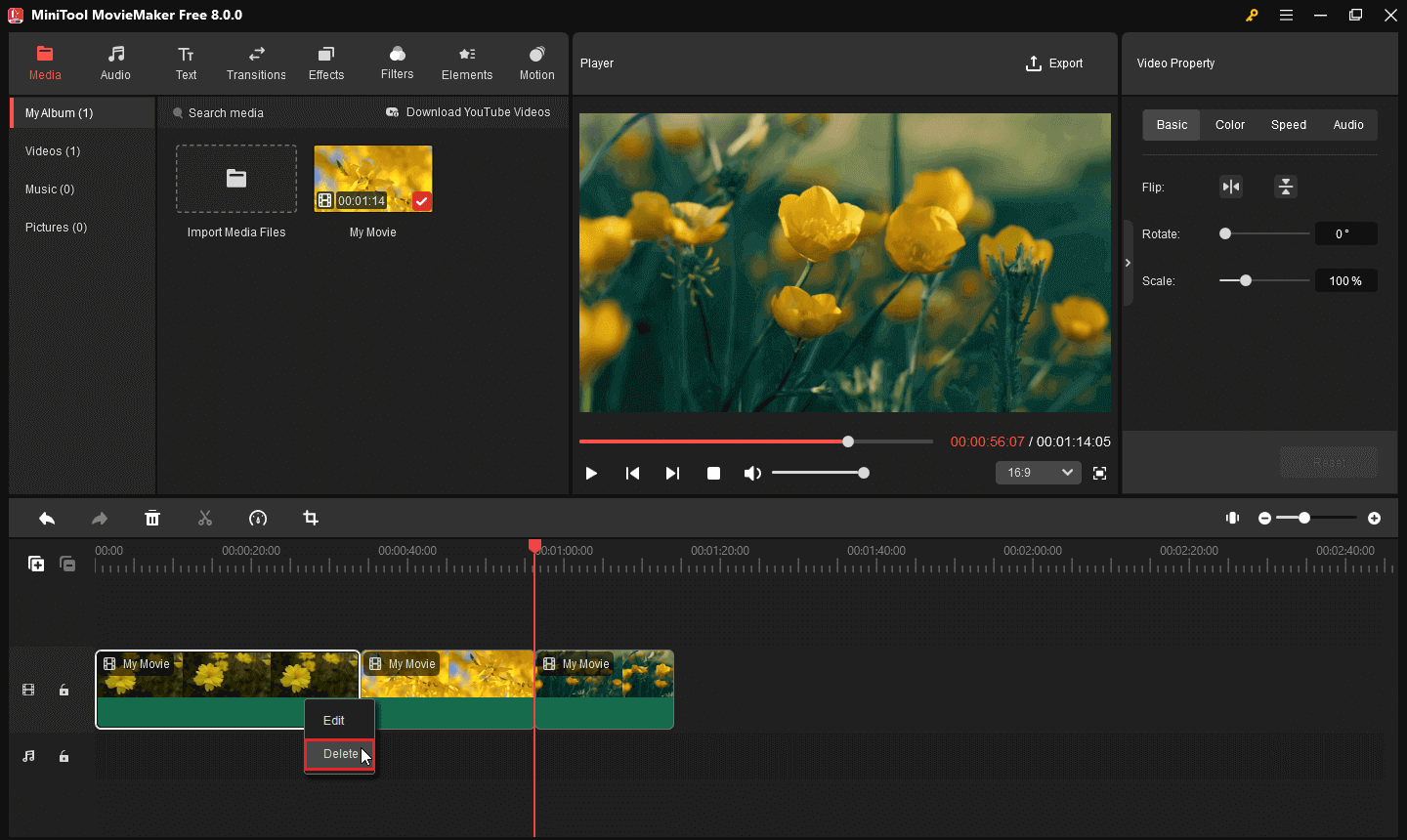 Deleted unwanted part of a video in MiniTool MovieMaker