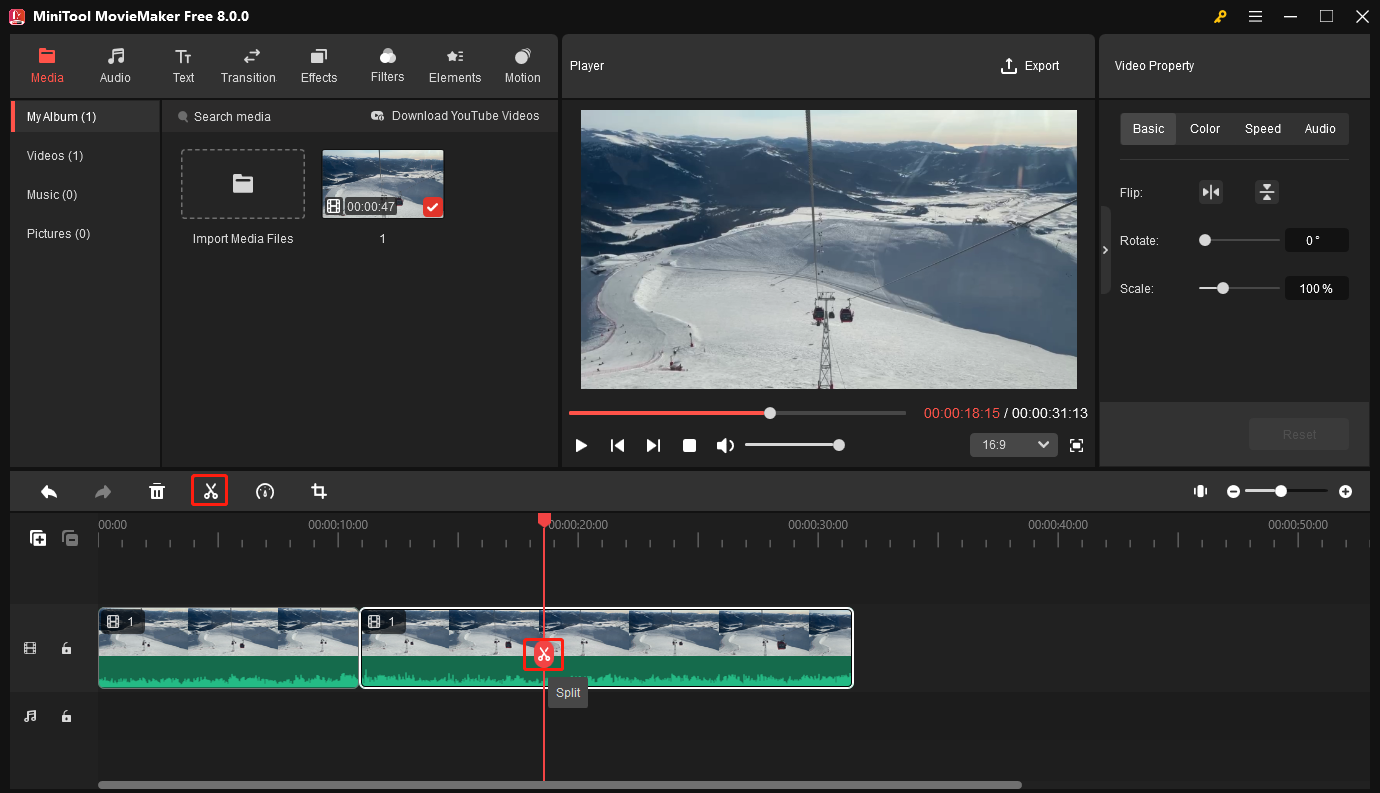 Split a video in MiniTool MovieMaker