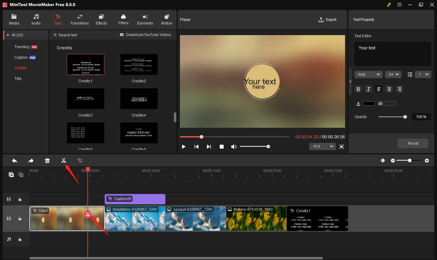 Split a title or a credit in MiniTool MovieMaker