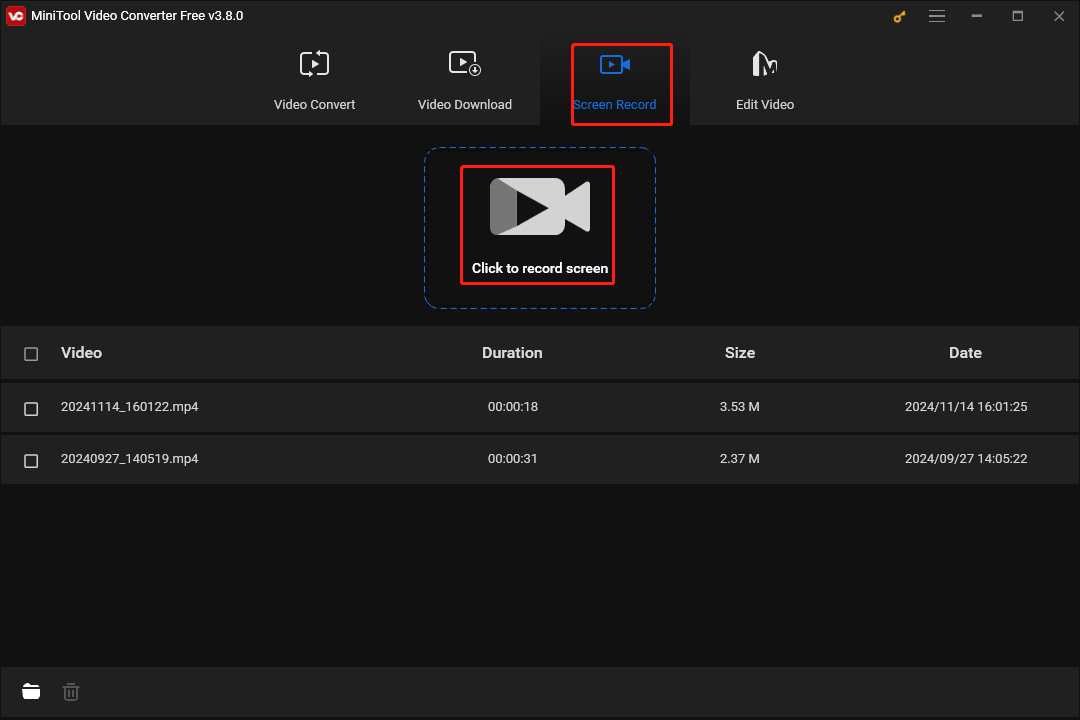 Klicken Sie auf Bildschirm aufzeichnen, um MiniTool Screen Recorder zu öffnen und Ihren Bildschirm aufzuzeichnen