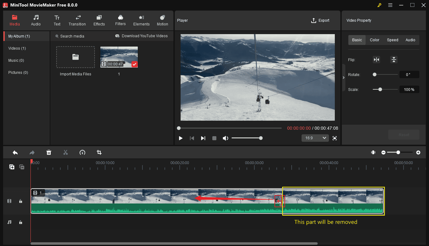 Trim a video in MiniTool MovieMaker